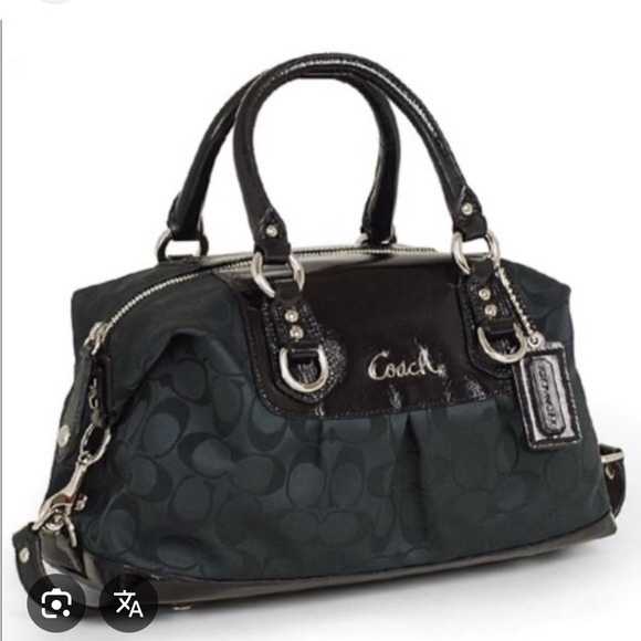 COACH ASHLEY SATCHEL BAG IN SIGNATURE BLACK CANVAS WITH LEATHER TRIM - Picture 1 of 12